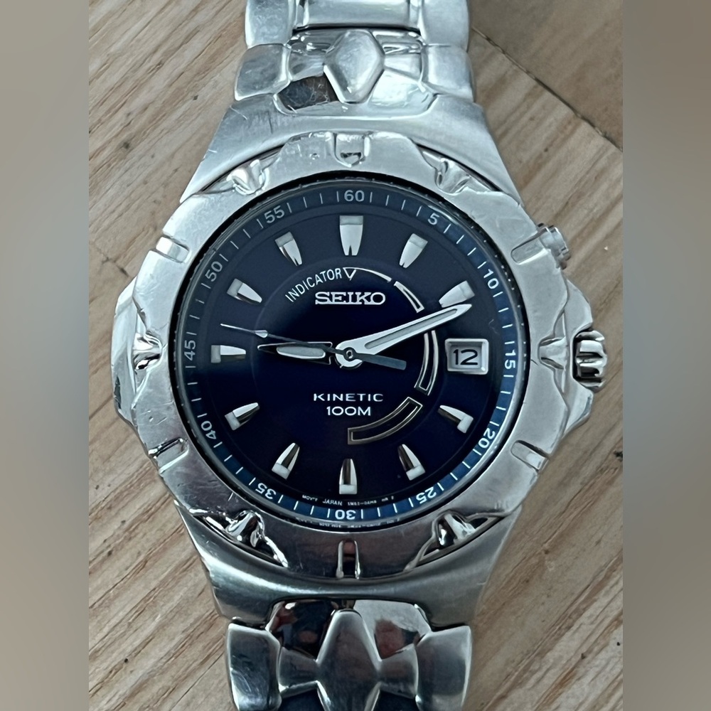 Seiko Kinectic Automatic Rare Vintage Men’s Watch Blue Dial Stainless Bracelet